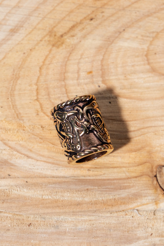 Cuentas de barba vikinga con motivo de dragón, bronce 