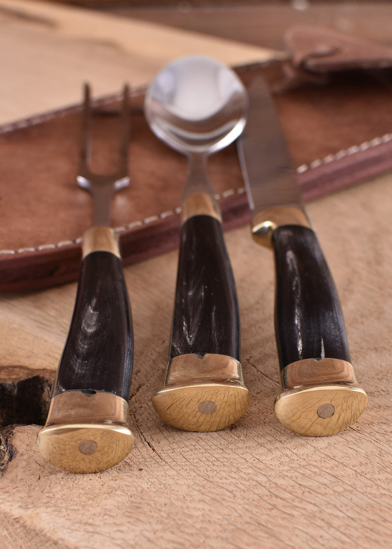 Hornbestickset med fodral, rostfritt stål 