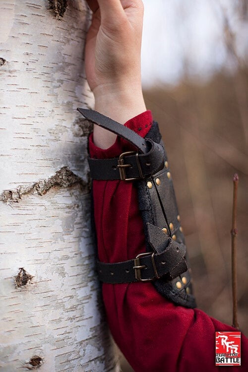 Fighter leren bracers, onderarmbeschermers, zwart