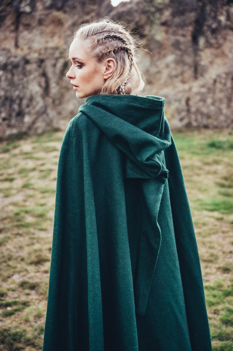 Geborduurde mantel Damia, groen, wolmix