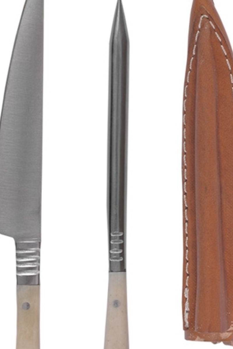 14e eeuwse bestekset mes en eetprikker, roestvrij staal