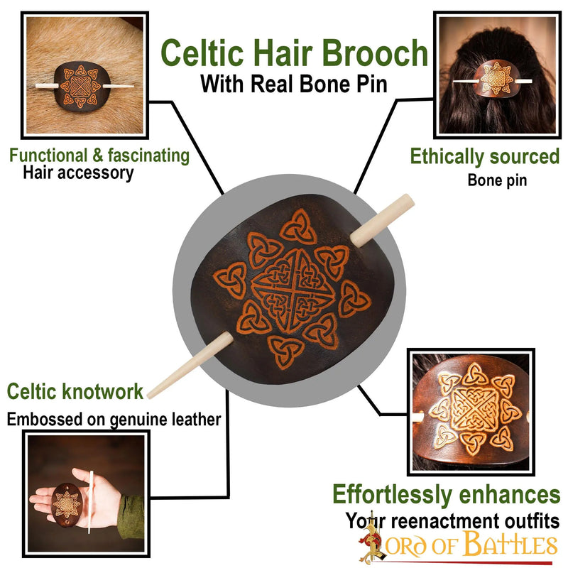 Épingle à cheveux avec nœuds celtiques, cuir 