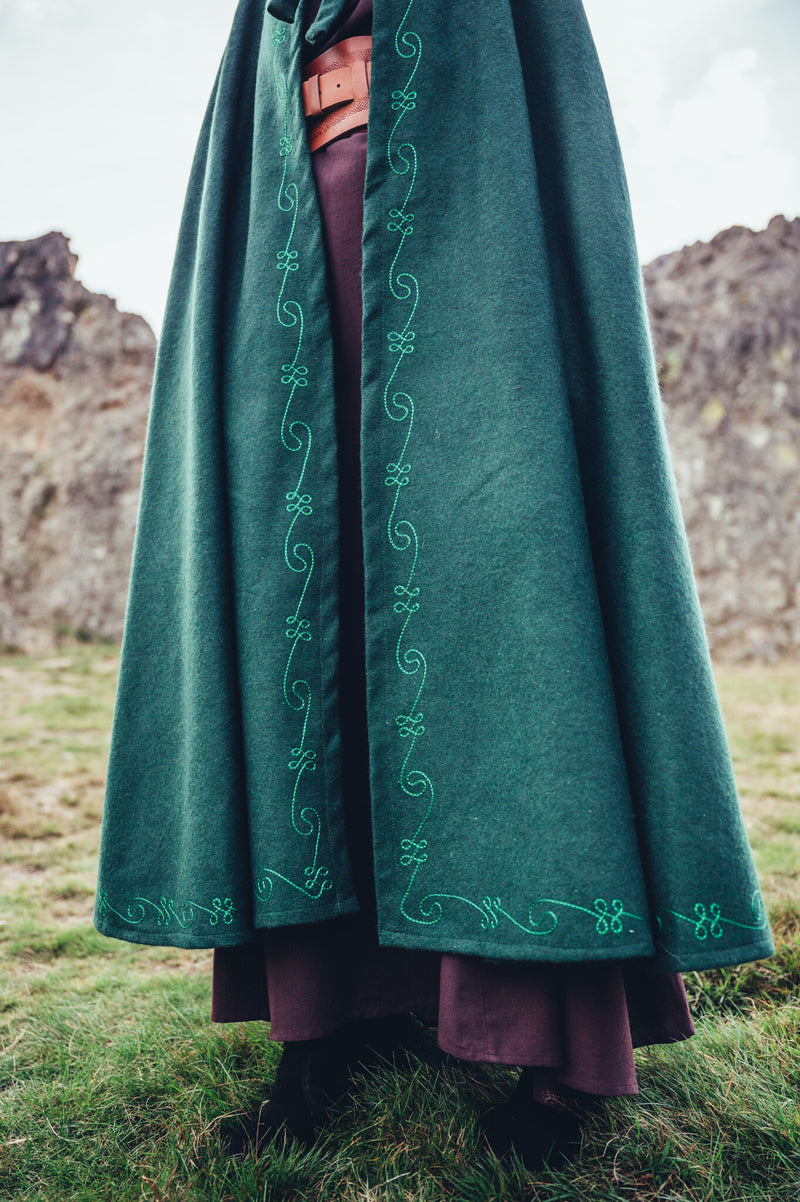 Geborduurde mantel Damia, groen, wolmix