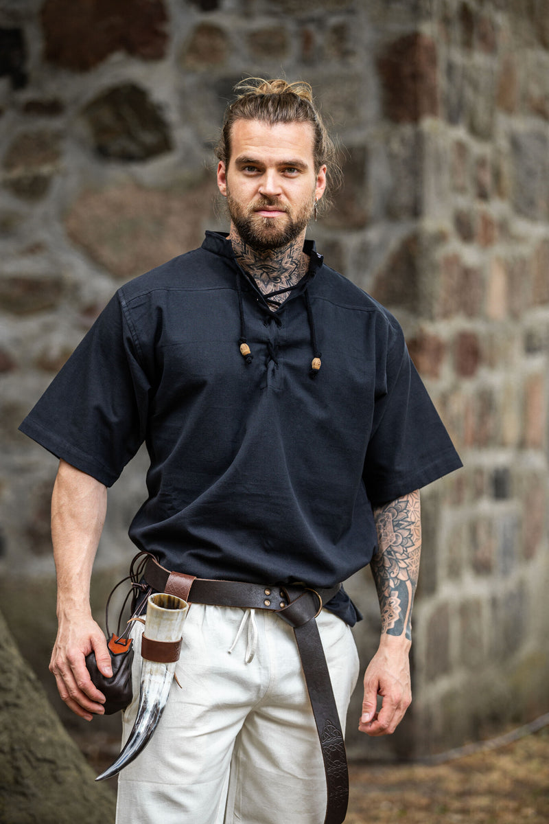 Middeleeuws hemd met korte mouwen, zwart