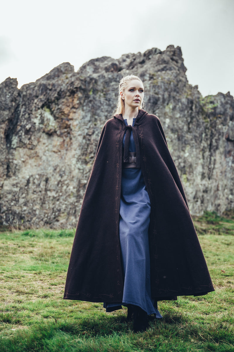 Geborduurde mantel Damia, wolmix, bruin