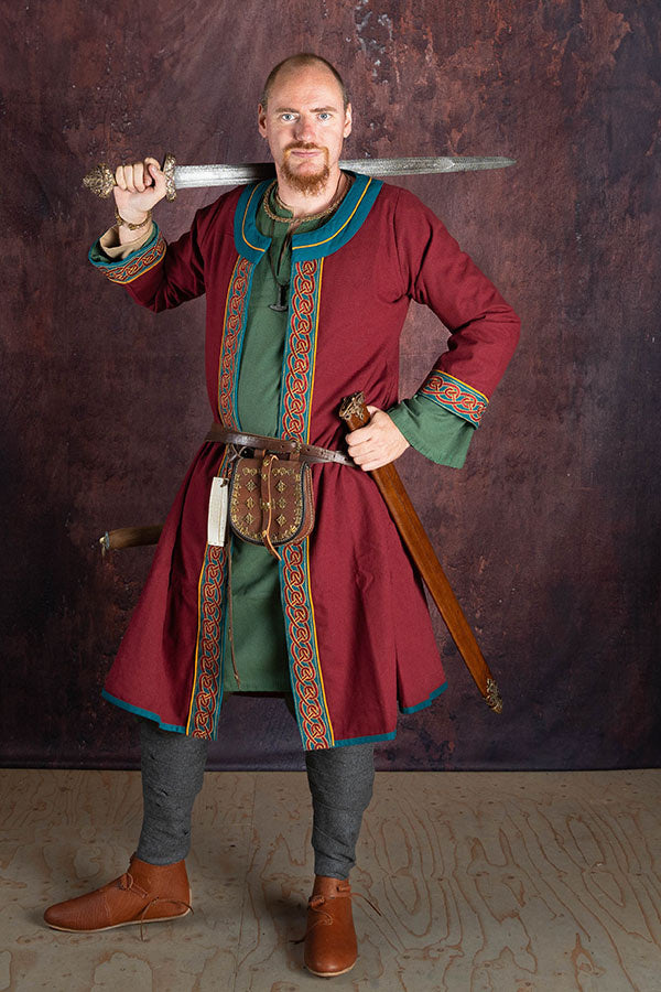 Geborduurde Viking kaftan, rood-blauw