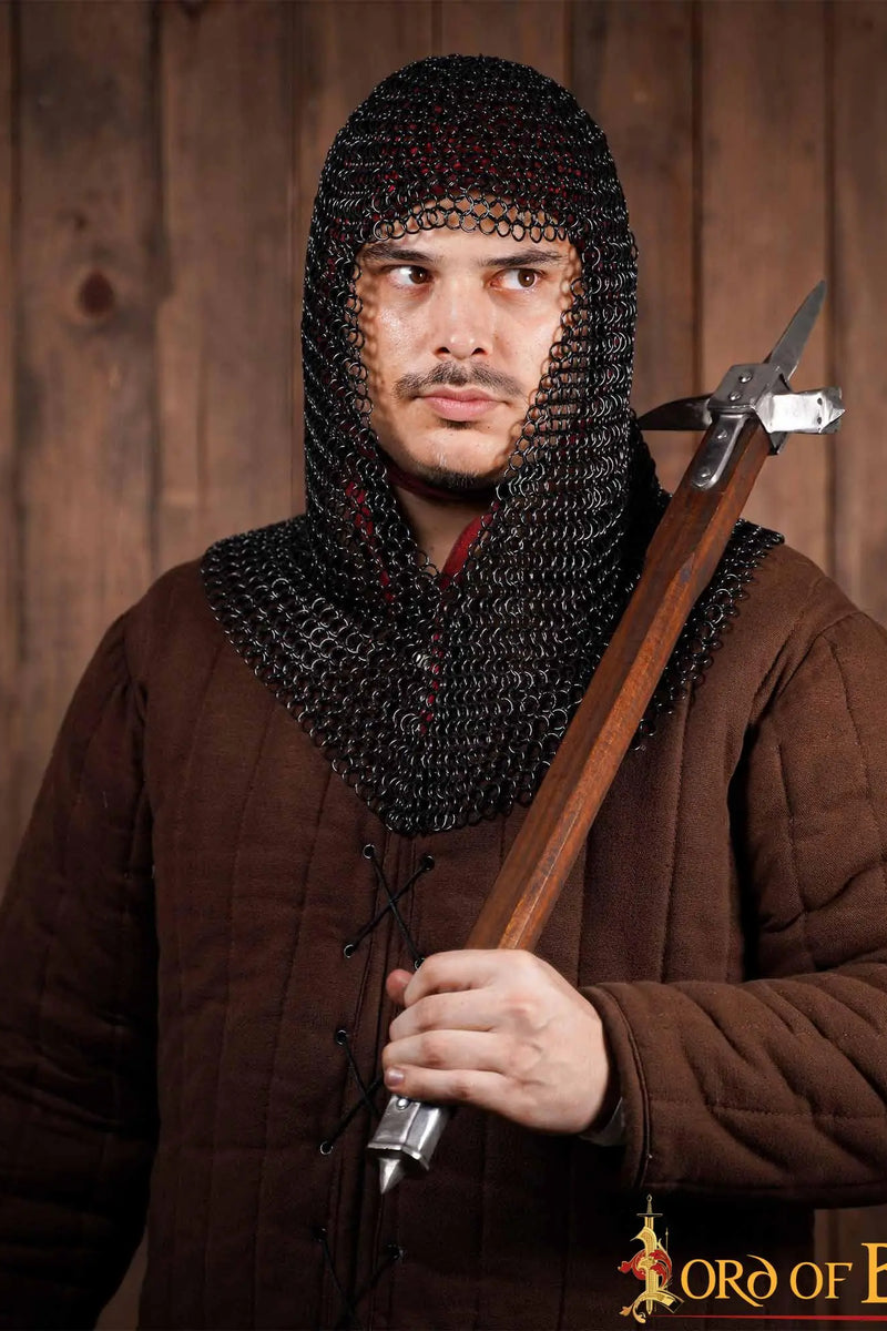 Maliën coif, zwart, ongeklonken ronde ringen