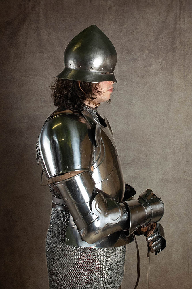 chapel de fer allemande du XVe siècle avec finition antique, 1,6 mm 