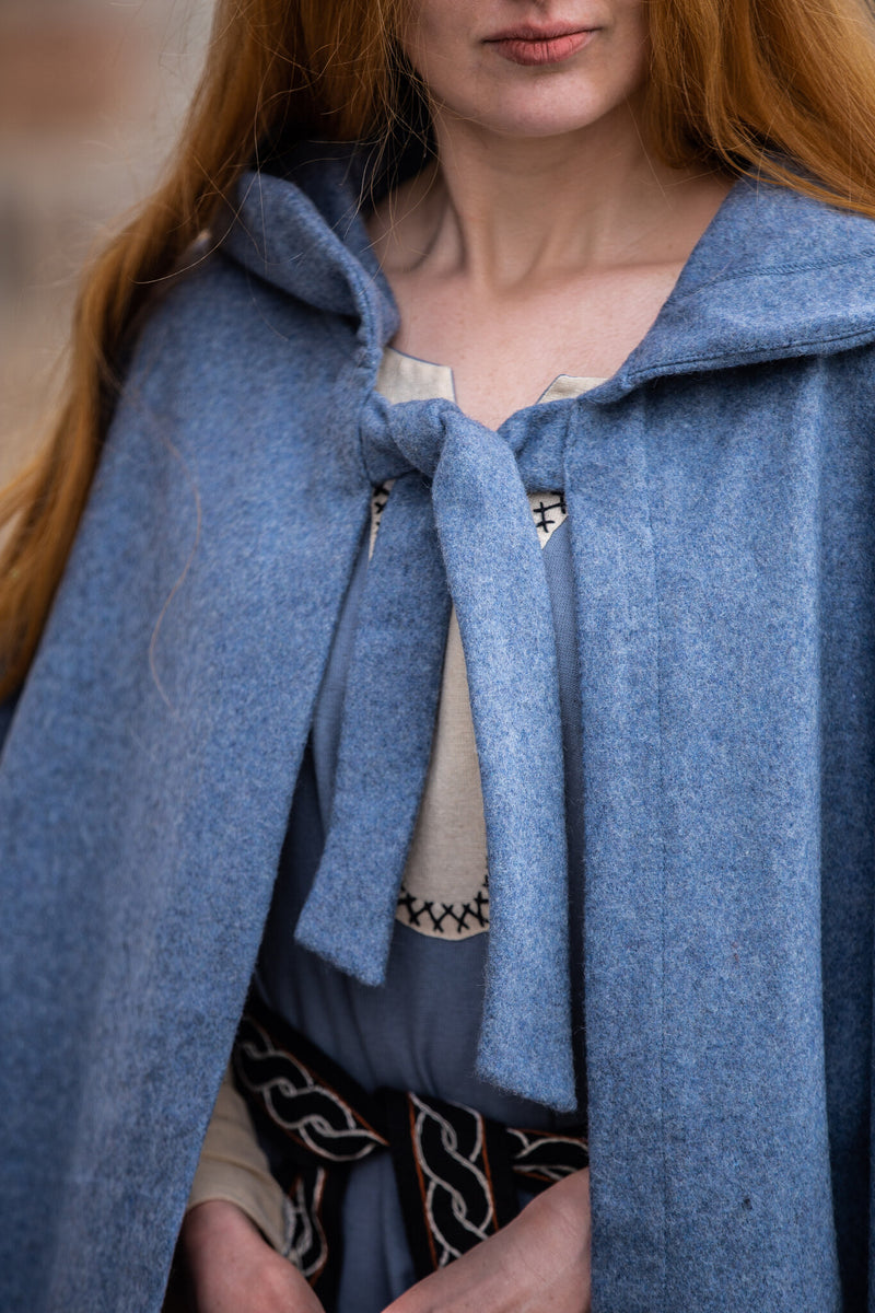 Medieval cloak Mila, wool blend, blue