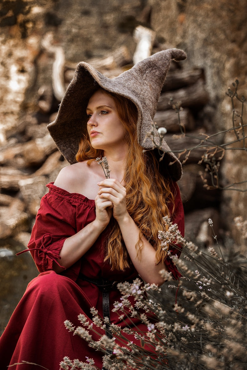 Chapeau de sorcière, naturel-brun, feutre de laine 