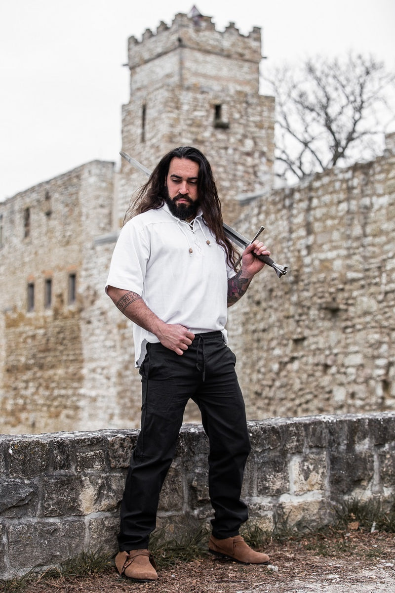 Camicia medievale a maniche corte, bianco 