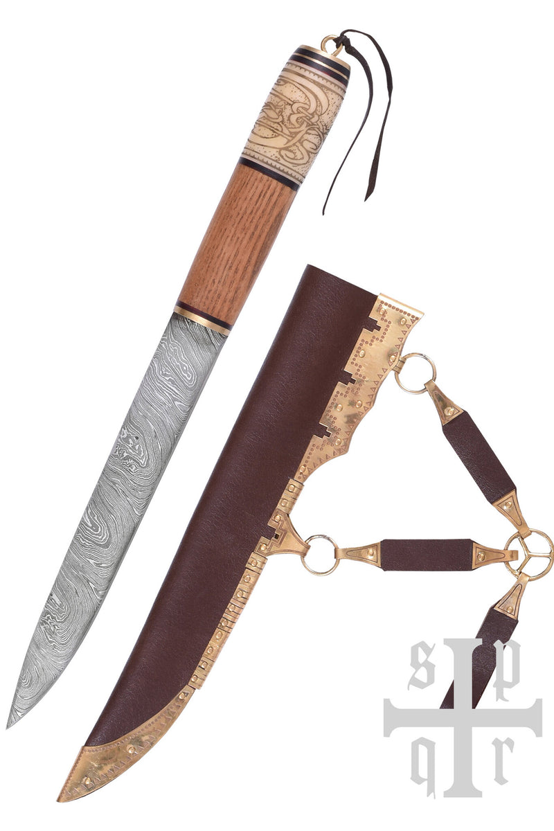 Vikingsax met knoopmotief, damascusstaal, semi-scherp