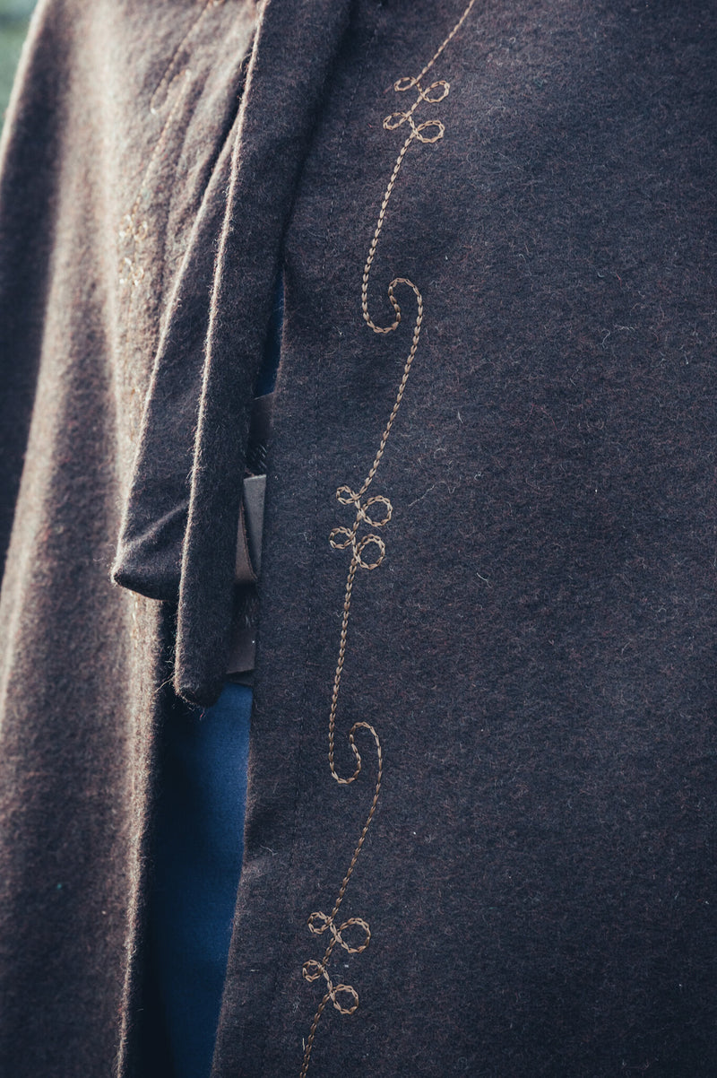 Geborduurde mantel Damia, wolmix, bruin