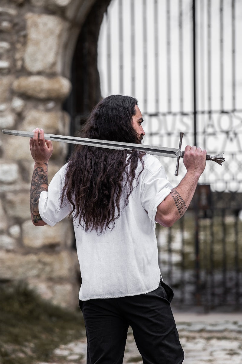 Camicia medievale a maniche corte, bianco 