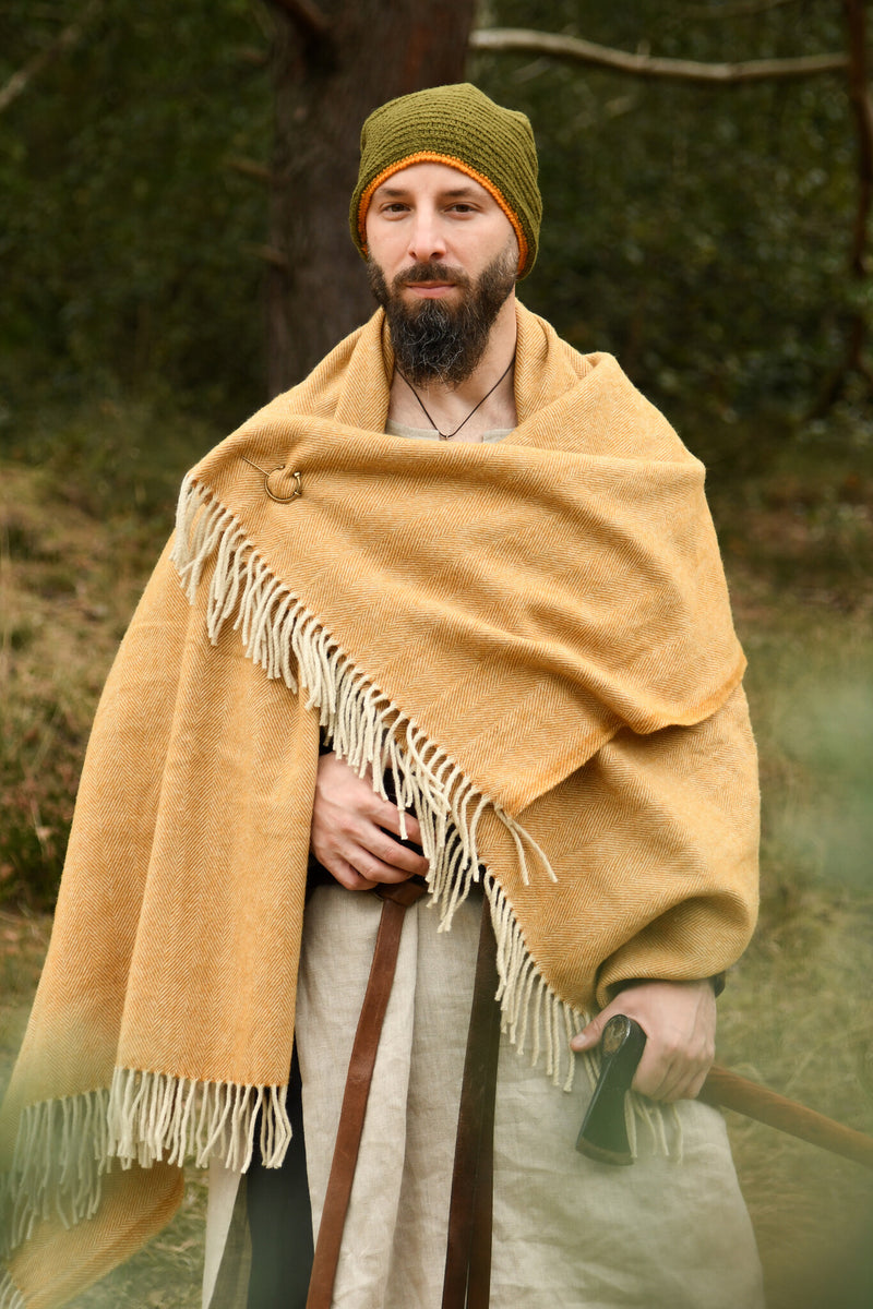 Gehaakte muts, 100% wol, groen - geel