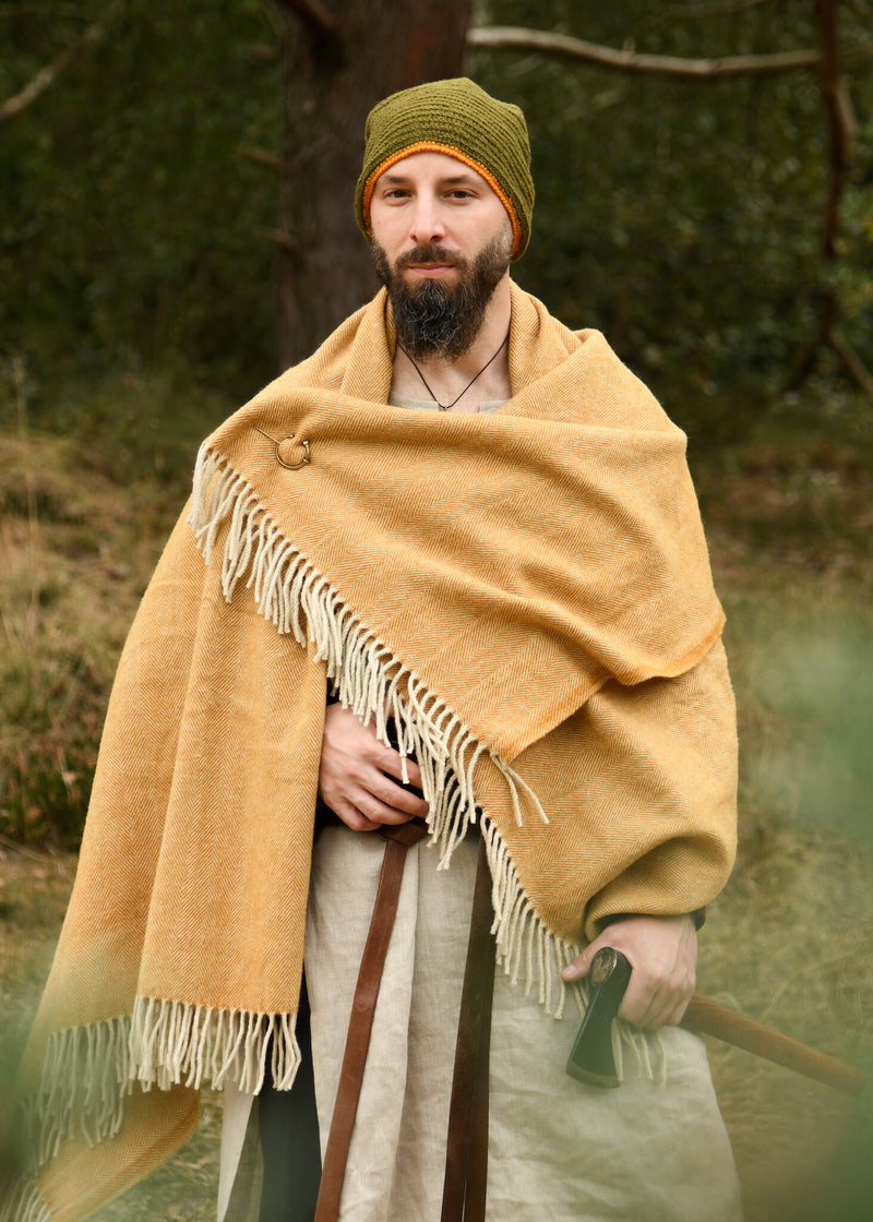 Bonnet tricoté, 100% laine, vert - jaune 