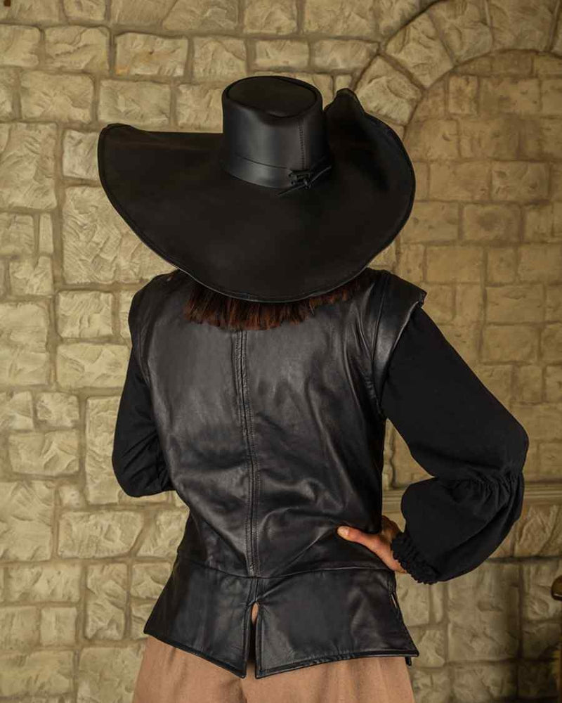 Gilet in pelle Tilly, 16º - 17º secolo, nero 