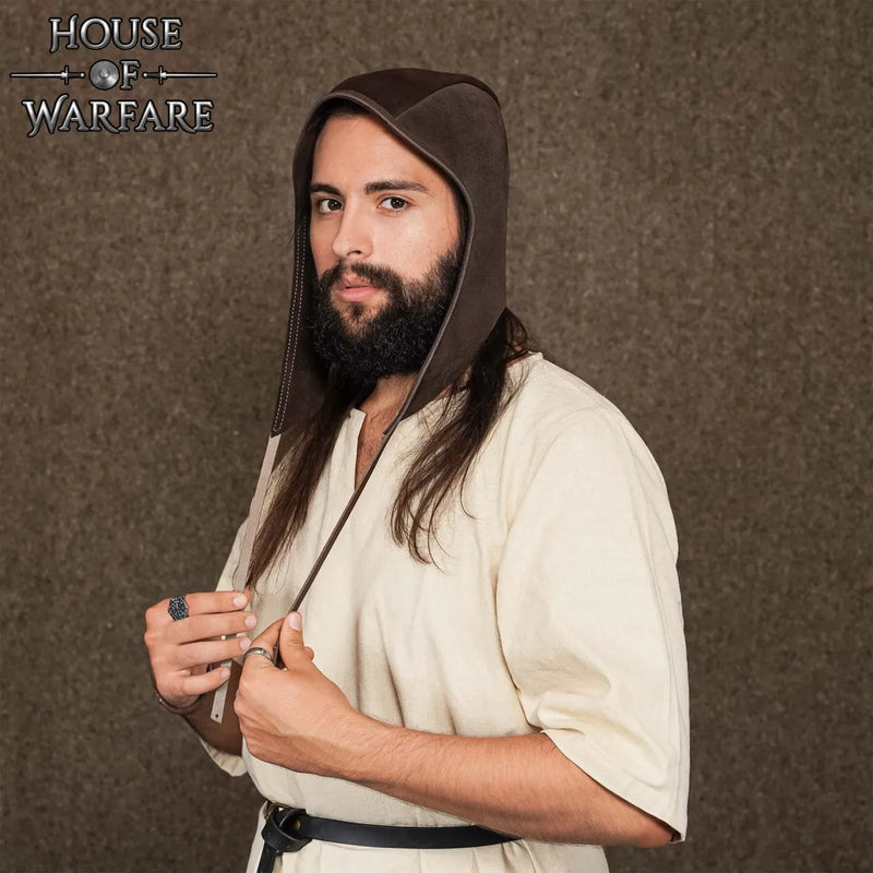 Capuchon médiéval, cuir, brun 