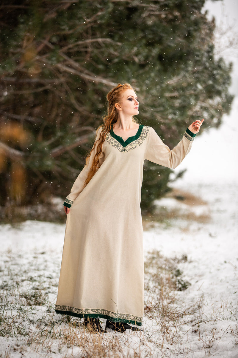 Viking vestido Lagertha, natural-verde 