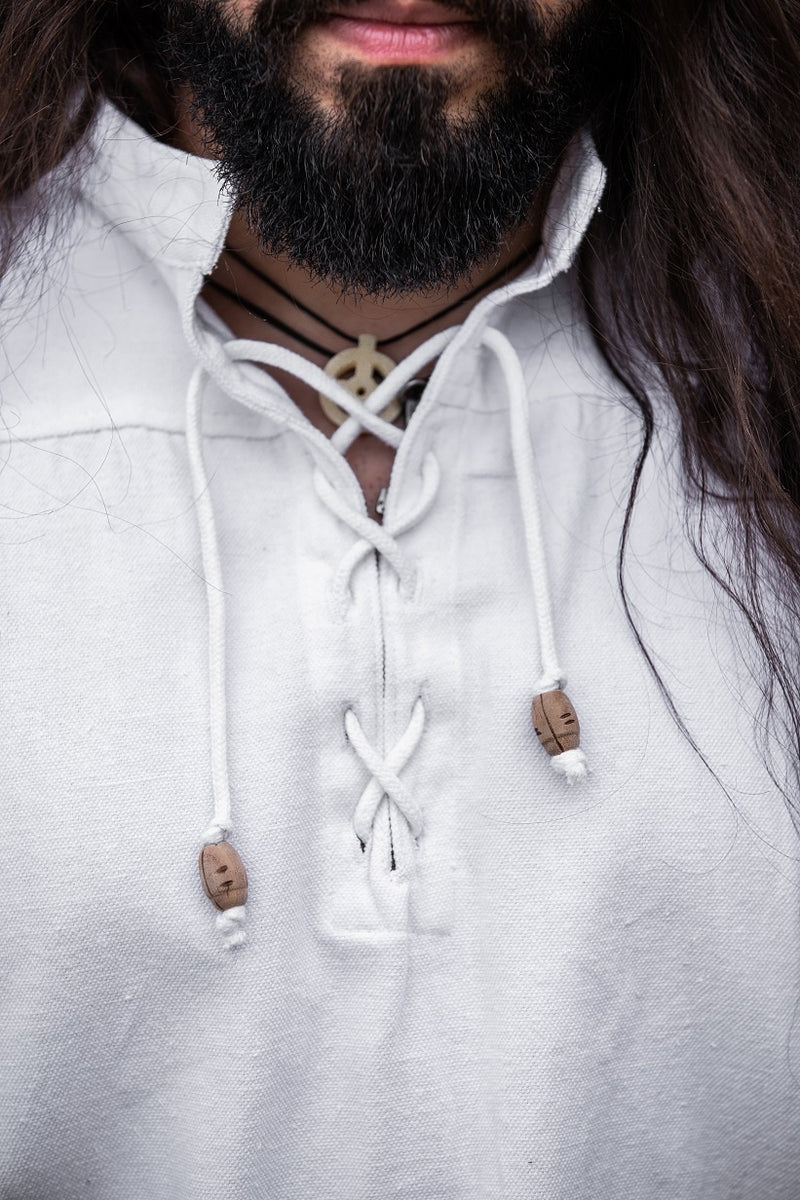 Camicia medievale a maniche corte, bianco 