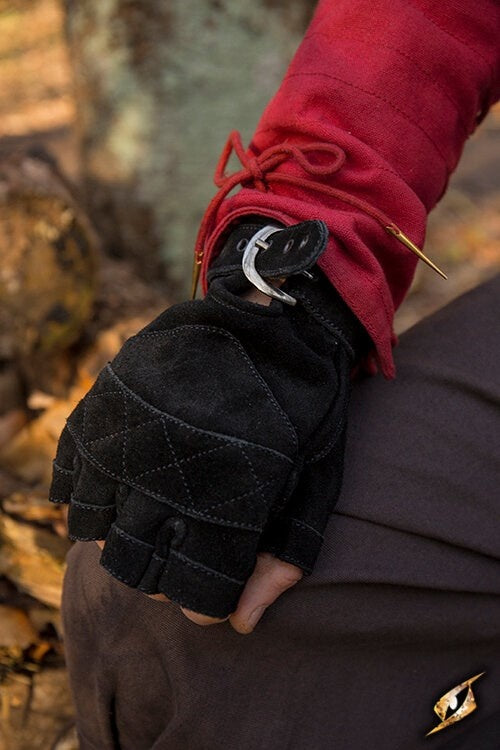 Suede leather fingerless gloves, black