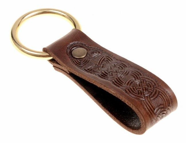 Keltische leren houder met ring, bruin