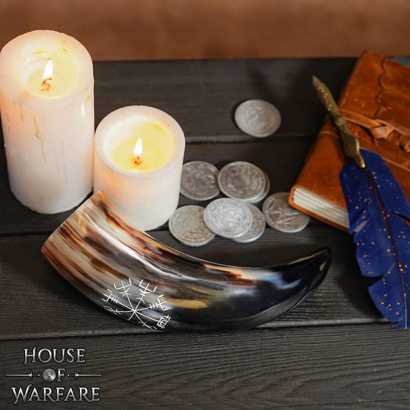 Viking drinkhoorn met Vegvisir, 300-500 ml