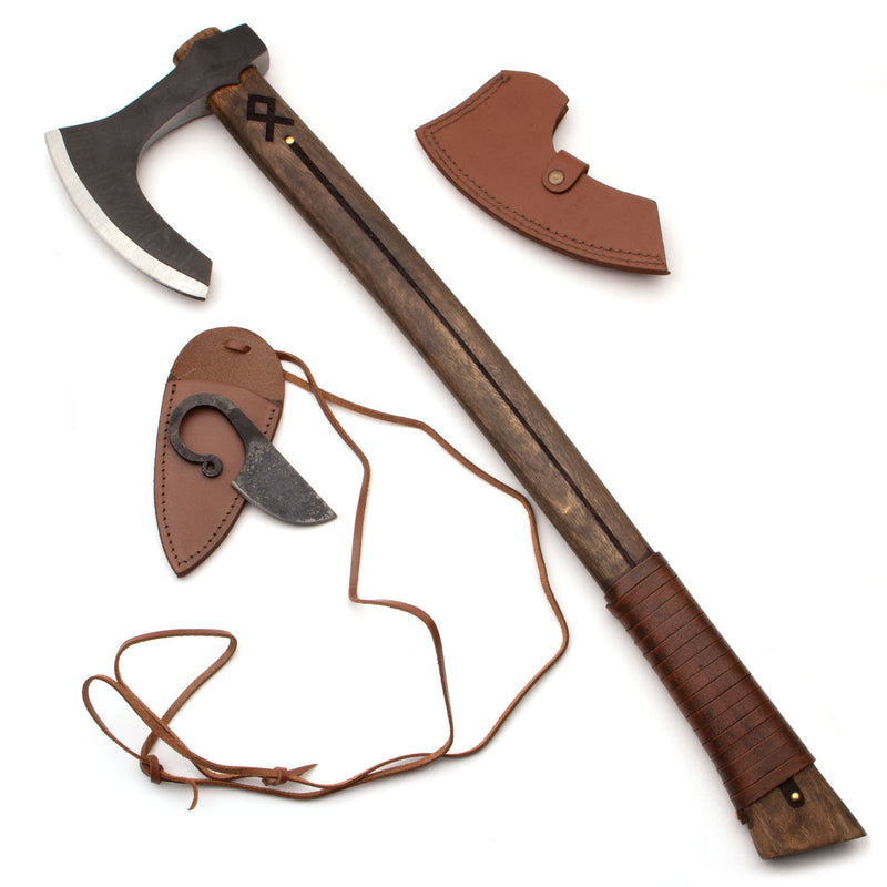 Viking set Othala axe and knife, semi-sharp