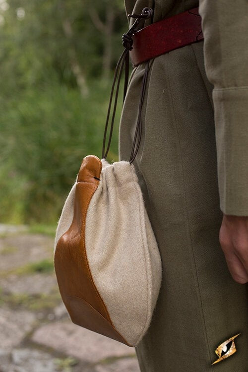 Borsa in lana e pelle, beige-marrone 