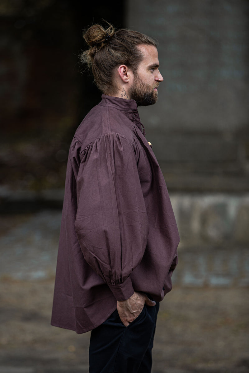 Camicia da pirata con collare, marrone 