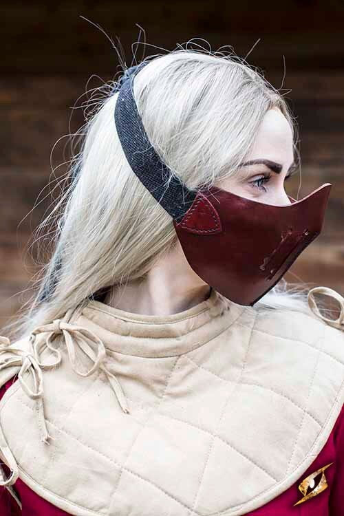 Masque demi-visage en cuir Mempo, rouge 