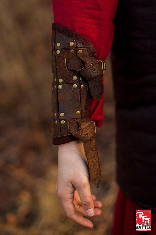 Fighter leren bracers, onderarmbeschermers, bruin