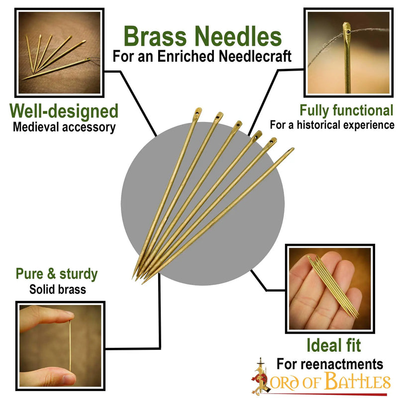 Messingen naalden, set van 6 stuks