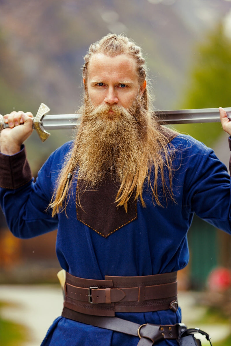 Viking tuniek Roland, wolmix, blauw