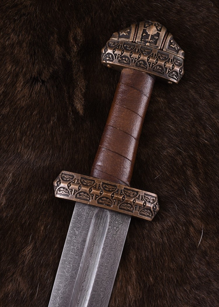 Vikingzwaard eiland Eigg damascusstaal, leren grip, semi-scherp