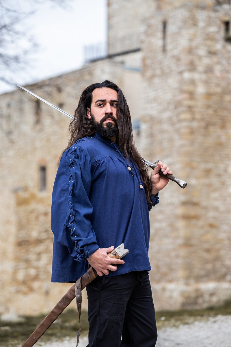 Chemise pirate avec lacets, bleu 