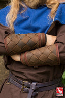 Leather Viking bracers, underarm guards, brown, pair