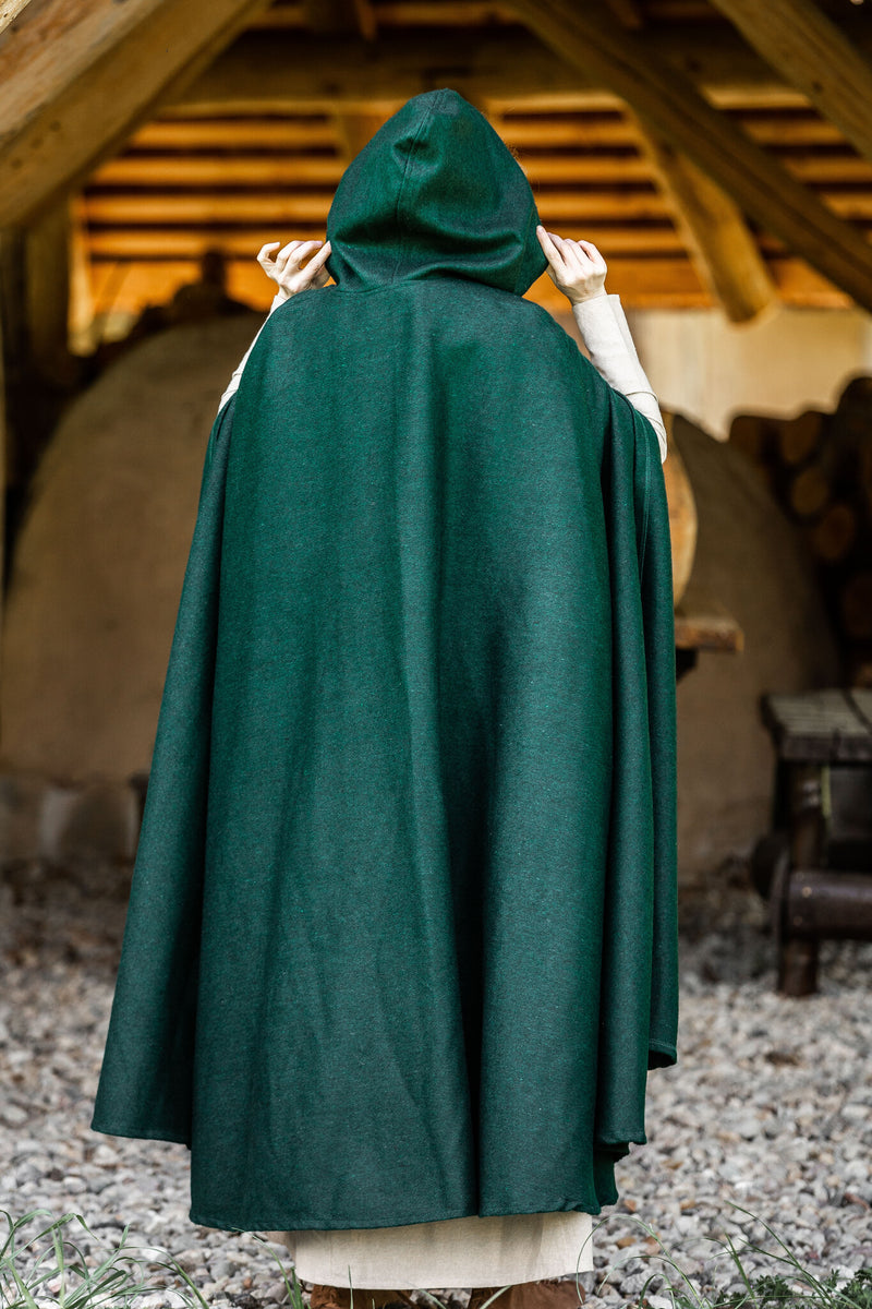 Middeleeuwse mantel Karen groen, wolmix