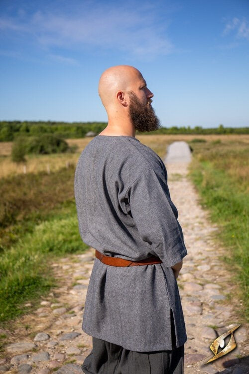 Viking tuniek Arvis, vissegraatmotief, Storm grijs