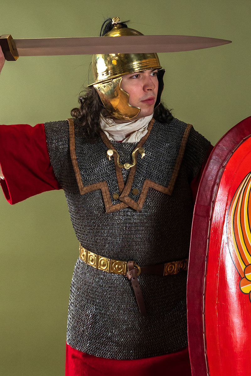 Roman lorica hamata, mixed flat rings - round rivets, 9 mm