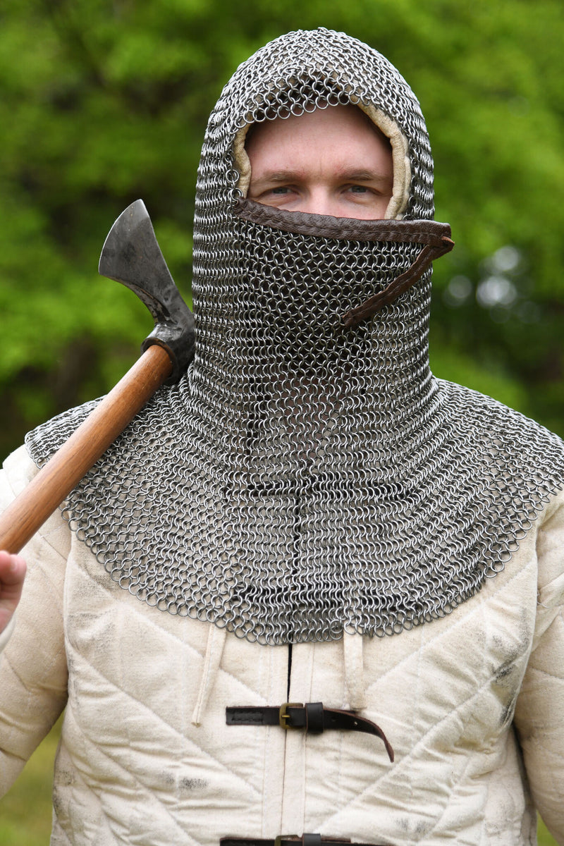 Chainmail coif with triangular ventail, untreated, 8 mm