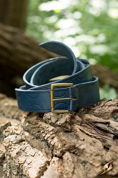 Leren riem Aruthia, blauw, 160 cm