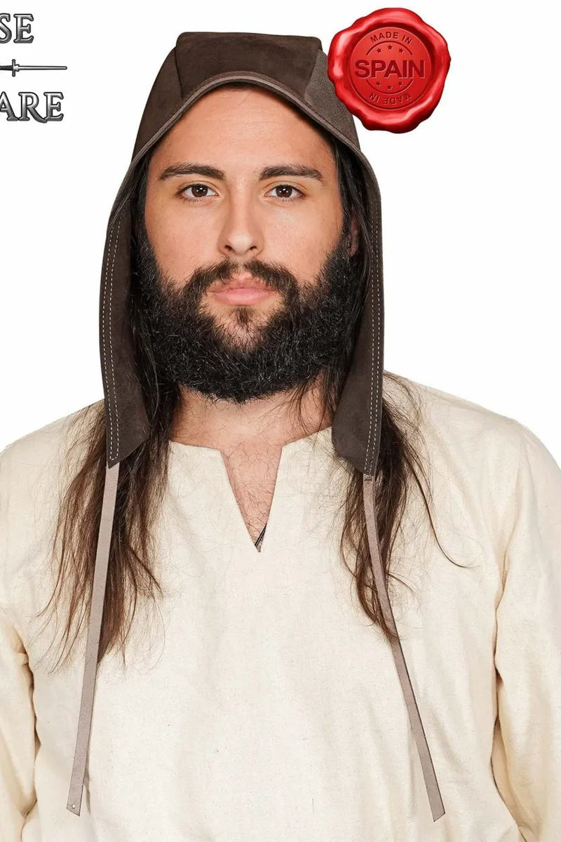 Capuchon médiéval, cuir, brun 