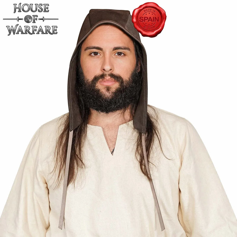 Capuchon médiéval, cuir, brun 