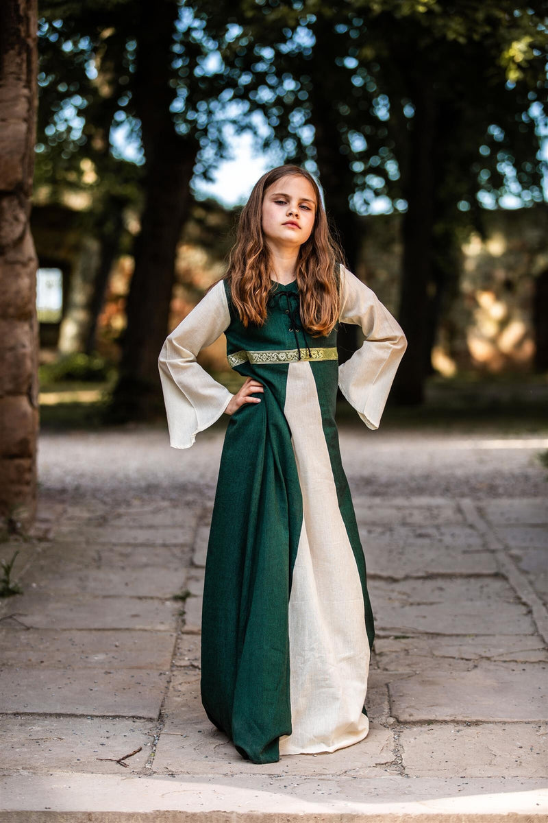 Meisjesjurk Ariane groen-wit