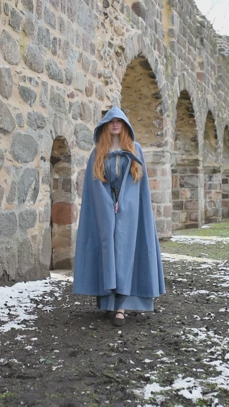 Medieval cloak Mila, wool blend, blue