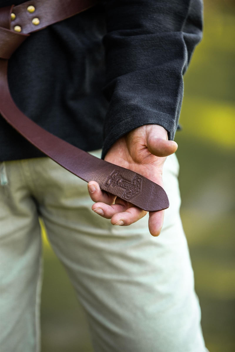 Belt with Thor's hammer, brown