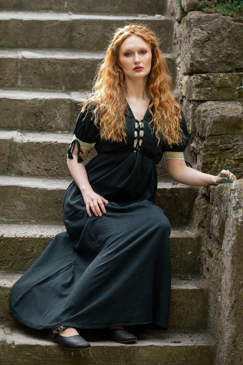 Renaissance zomerjurk Denise, groen-naturel