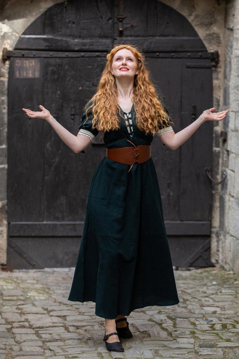 Renaissance zomerjurk Denise, groen-naturel