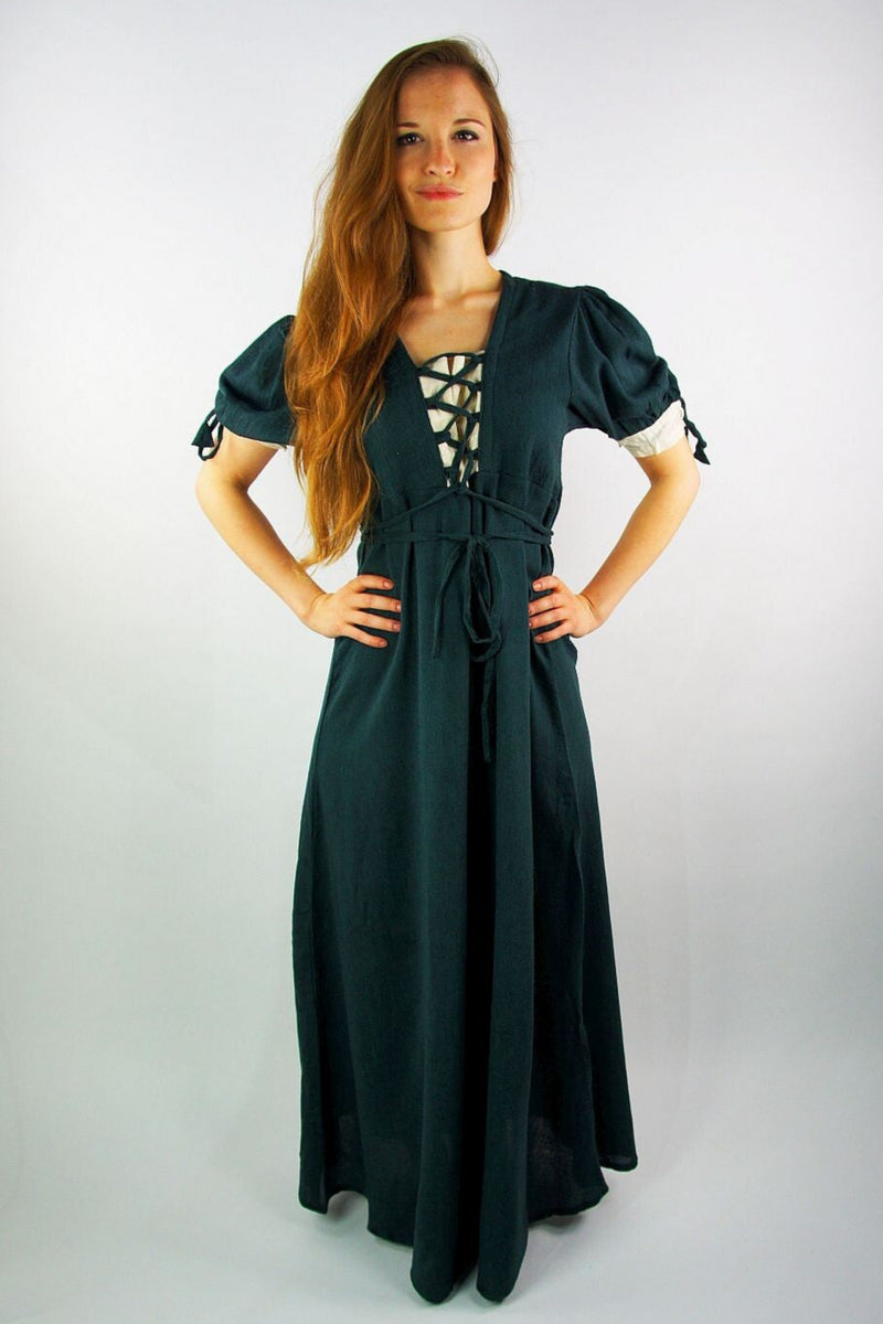 Renaissance zomerjurk Denise, groen-naturel